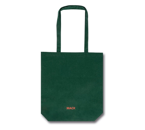 MACK tote bag featuring colorful fruit stickers, casual canvas design, perfect for everyday use.